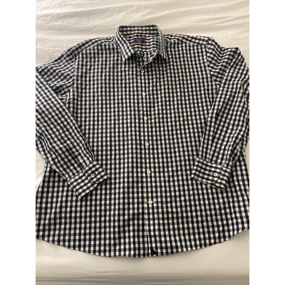 UNTUCKit Wrinkle‎ Free Navy White Gingham Check L/S Button Shirt XXX Large